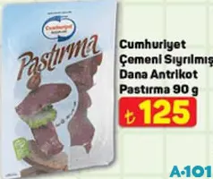 CUMHURİYET ÇEMENİ SIYIRILMIŞ DANA ANTRİKOT PASTIRMA 90 G